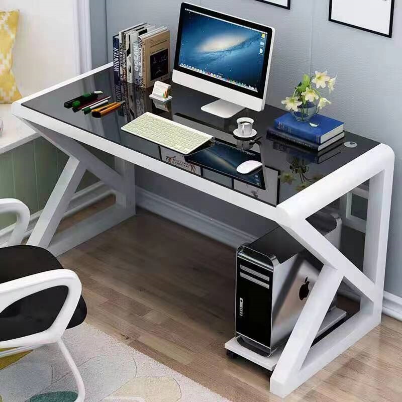 Simple Modern Computer Desk, Desktop Table, Home Desk, Multi-Functional Writing Desk, Study Desk, Tempered Glass Office Desk
