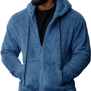 2024 Autumn Men's Plush Cardigan Hooded Jacket