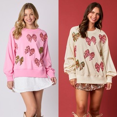 Amazon 秋と冬の新しいヨーロッパとアメリカの服クリスマスリボンスパンコールトップルーズカジュアル長袖スウェットシャツ女性用