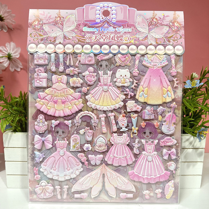 New Children's Princess Dress-up Stickers Beautiful Girls Pearl Girl's Varied Dress-up Show Dress-up Stickers