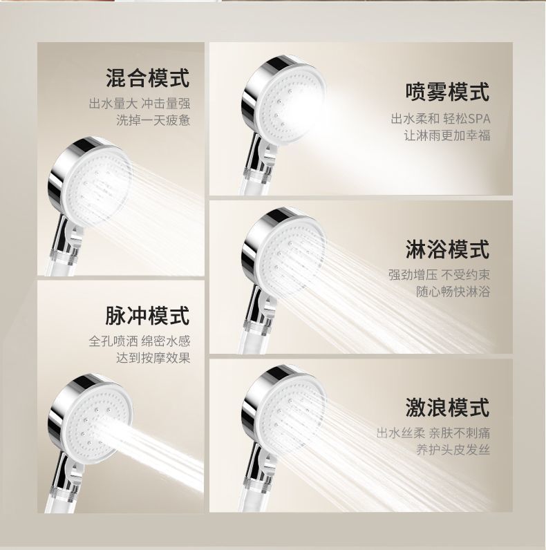 Pressurized filter showerhead, five-speed shower, hand spray, home bathroom, pressurized shower head set, AliExpress undefined