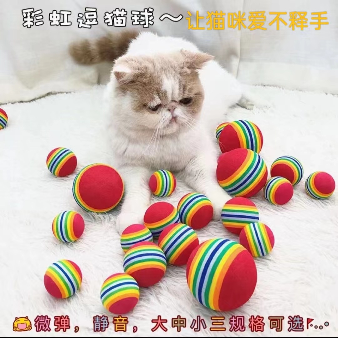 猫咪玩具球宠物狗狗小猫磨牙不烂微弹力逗猫静音彩虹eva发泡球