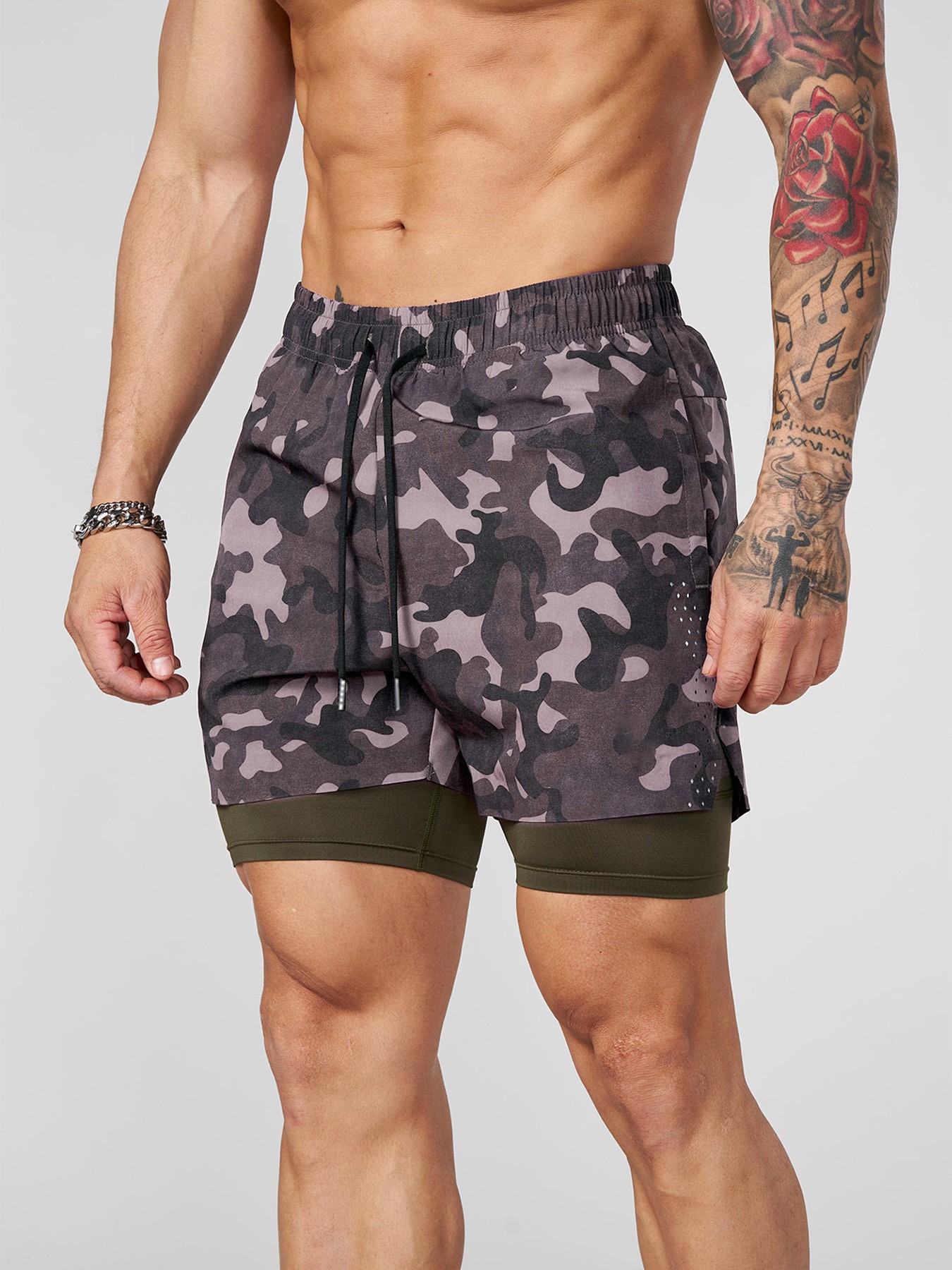 Men's Clothing Men's Summer Sports Casual Breathable Double Camouflage Drawstring Jogger Shorts For Formal & Casual_viptrois.com