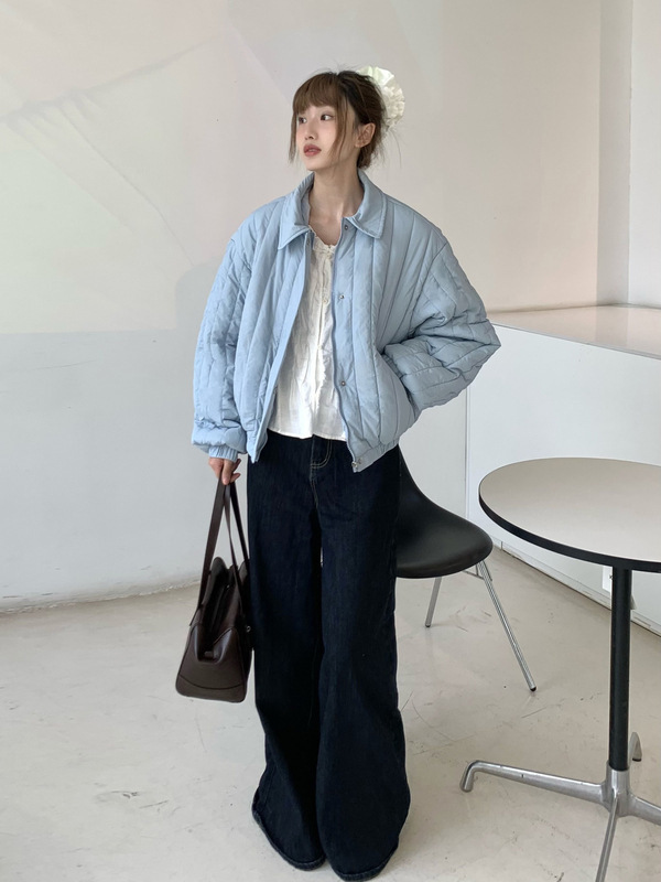 彩色织唛竖条纹理25秋冬翻领小个子轻盈棉服甜美韩版宽松棉衣外套|undefined
