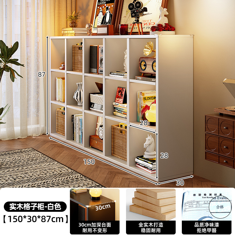 Estante de rejilla de madera maciza Estante de piso Estante de piso Sala de estar Almacenamiento simple Estante de exhibición Combinación libre Estantería corta