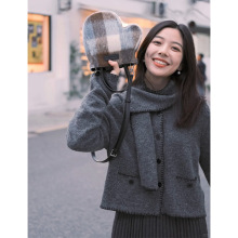 羊毛混纺围巾领针织衫2025秋冬新款女装休闲高级感短款毛衣