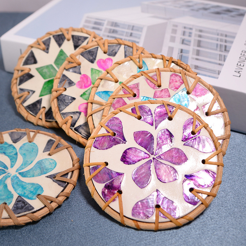 Creative Painted Shell Heat Insulation Mat, Tea Mat, Cup Mat, Desktop Snack Mat, Coffee Table Anti-Scalding Shell Mat, Wooden Decorative Cup Mat