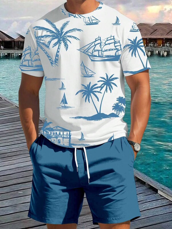 クロスボーダーホットスタイルヨーロッパとアメリカのファッションTシャツレタープリント夏のストリートルーズカジュアルショーツヒップホップスポーツスーツ|undefined