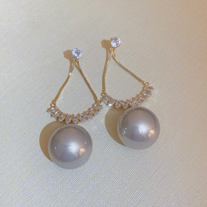 Fashion Geometric Copper Inlay Artificial Pearls Zircon Drop Earrings 1 Pair