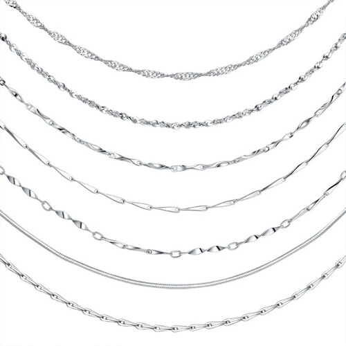 Silver-plated necklace women's matching chain single chain clavicle chain water wave ingot snake bone O word starry sky melon seeds box chain bare chain