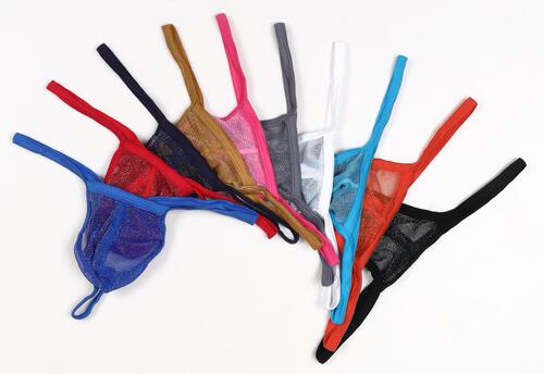 European and American foreign trade GAY men's underwear European and American see-through fine mesh pouch low-waisted single thong T-pants large size E080