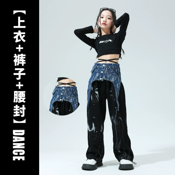 9030 black liquid silver top + 9024 black ink splash trousers + blue waist seal