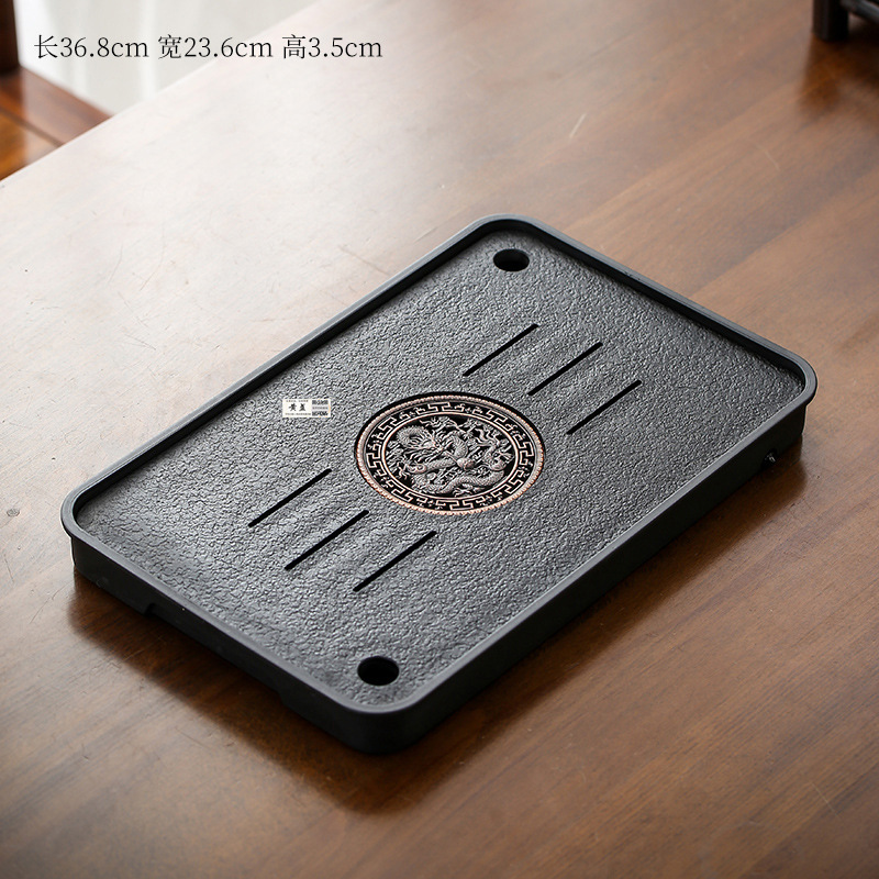 (대형) 팬롱 모조 블랙 골드 스톤 티 트레이 37*24