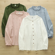 2025年秋装 日系立领小花边双层纱休闲衬衫女开衫长袖上衣