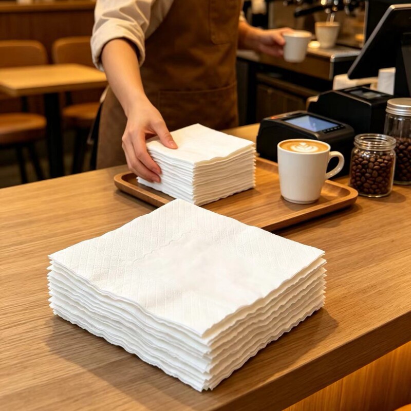 Thickened absorbent commercial napkins, factory-supplied, for use in restaurant chains, hotels, and KTV