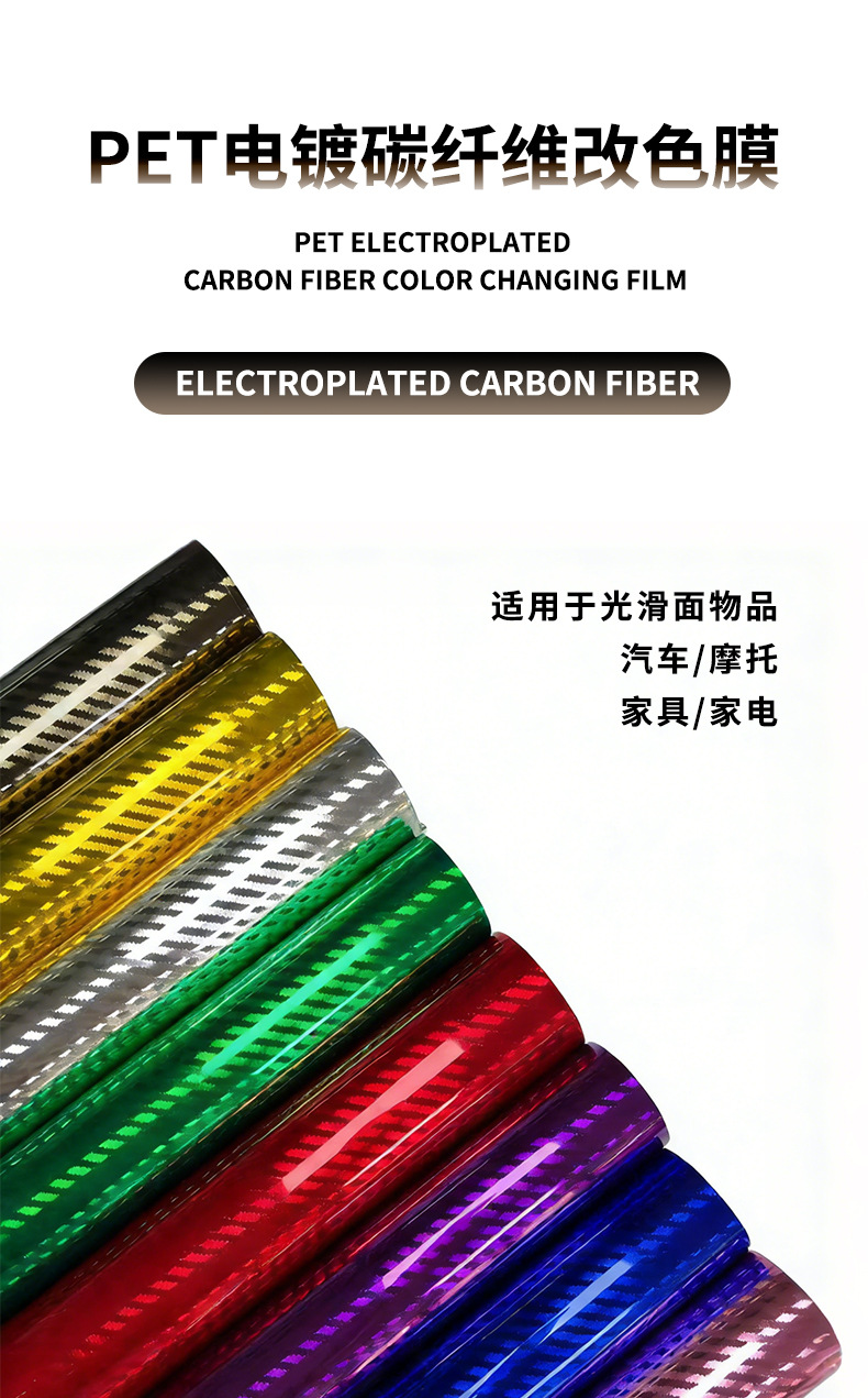 Pet Colorful Polymer Three-Dimensional Electroplated Carbon Fiber Sticker Car Interior Rearview Mirror Car Motorcycle Color Change Film