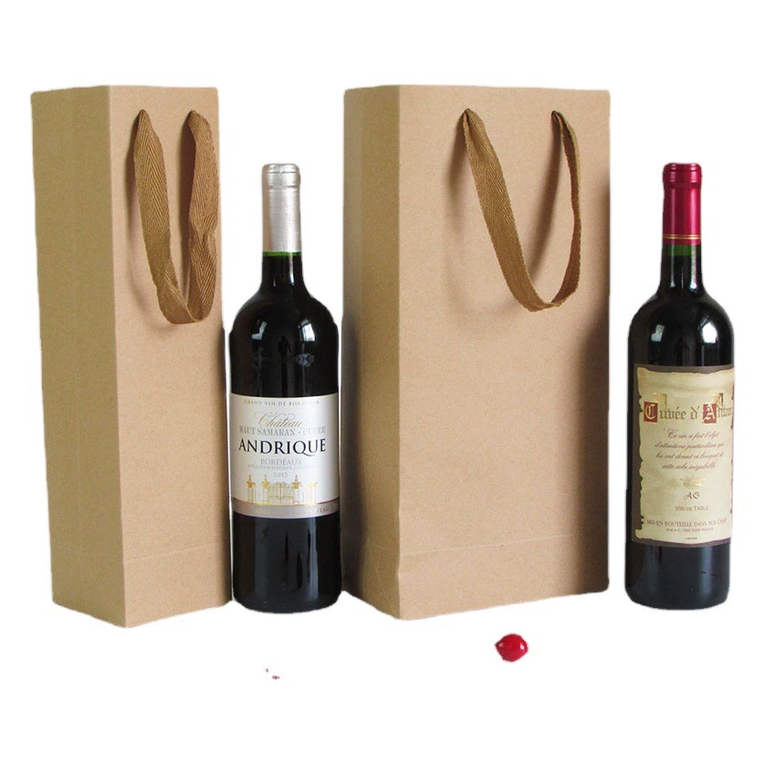 Фабрика оптовой один красное вино бумажный мешок красный картон вино мешок бумаги портативный вино мешок Пользовательский логотип