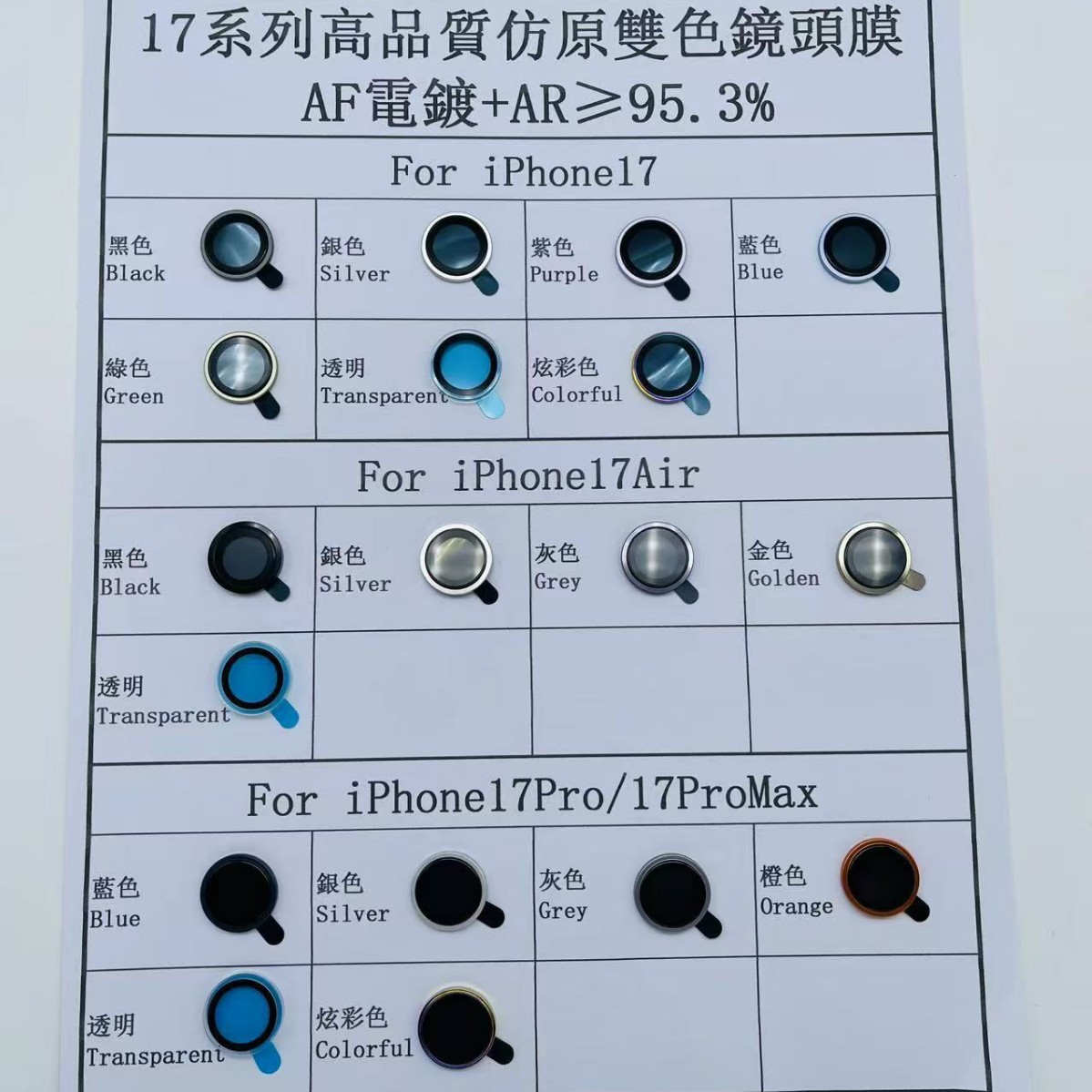 Transparent Apple Iphone17Promax High-Quality Imitation Original Two-Color Lens Film 17Proar Anti-Reflective + Af Electroplating