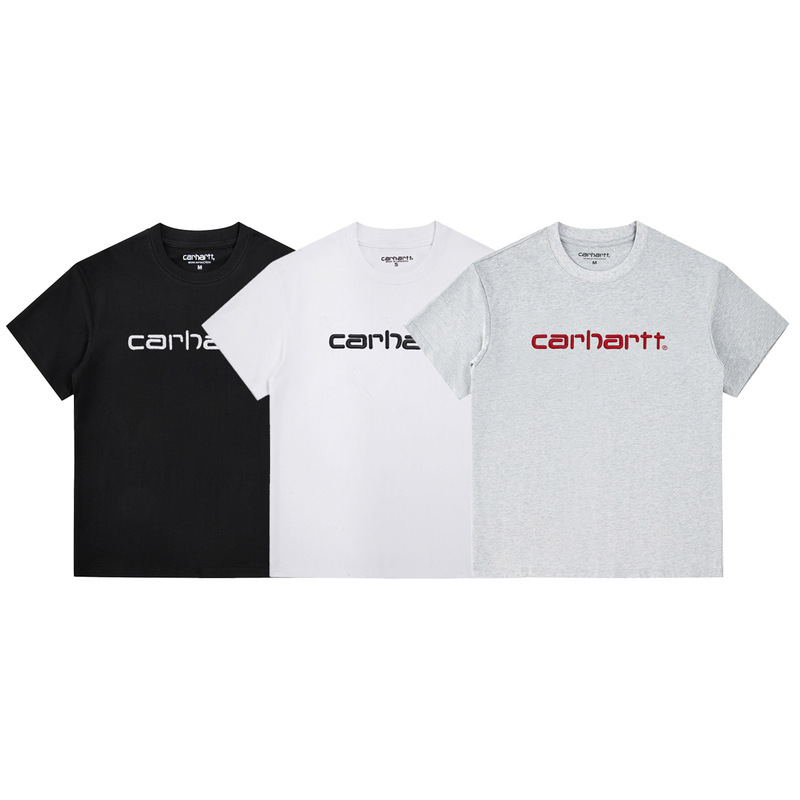 Trendy Foreign Trade Cross-Border 2026 New Carhartt Double Yarn Pure Cotton Letter Embroidery Round Neck Short-Sleeve T-Shirt Couple Style Trendy Foreign Trade Cross-Border 2026 New Carhartt Double Yarn Pure Cotton Letter Embroidery Round Neck Short-Sleeve T-Shirt Couple Style