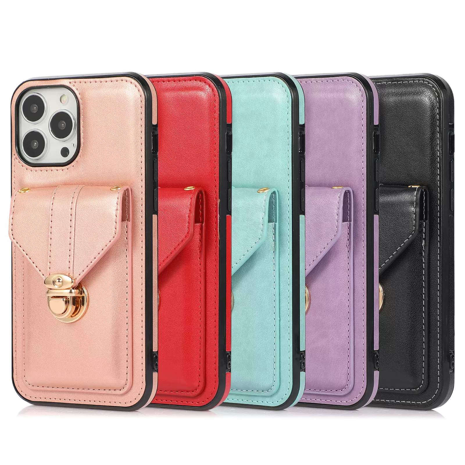 适用于iphone16手机新款时尚扣斜挎便携插卡款皮套苹果16保护壳