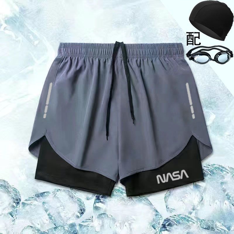 회색 당황 방지 반바지 [NASA] 수영 고글과 모자