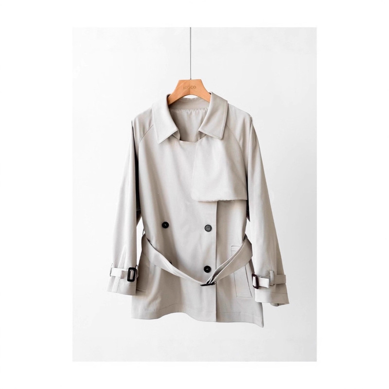 Japan's Mitsubishi Triacetate! Loose Double-Breasted Belted Short Windbreaker Jacket 25 Years Autumn