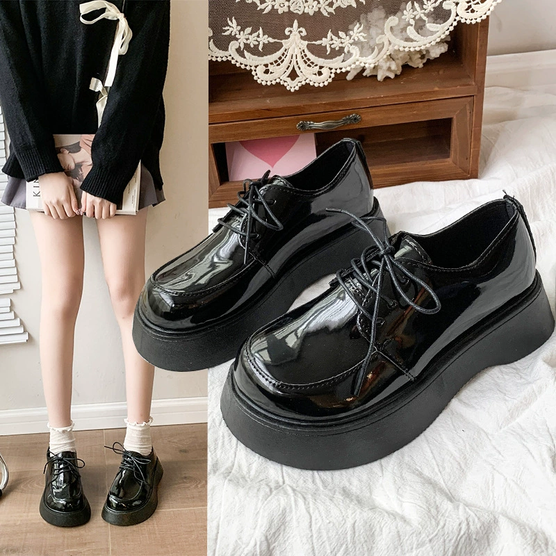 Черные универсальные британские ретро-туфли на толстой подошве из кожи, летняя новинка 2025 года, французская обувь на высоком каблуке с круглым носком