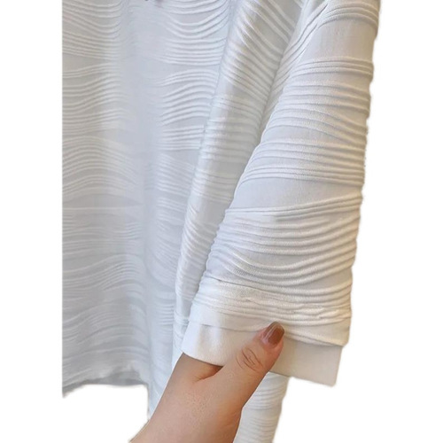 Textured, 3D Wave-Design Short-Sleeve T-Shirt for Women – Summer, Loose-Fit, Versatile, Instagram-Fashionable, High-End, Niche-Style Half-Sleeve Top