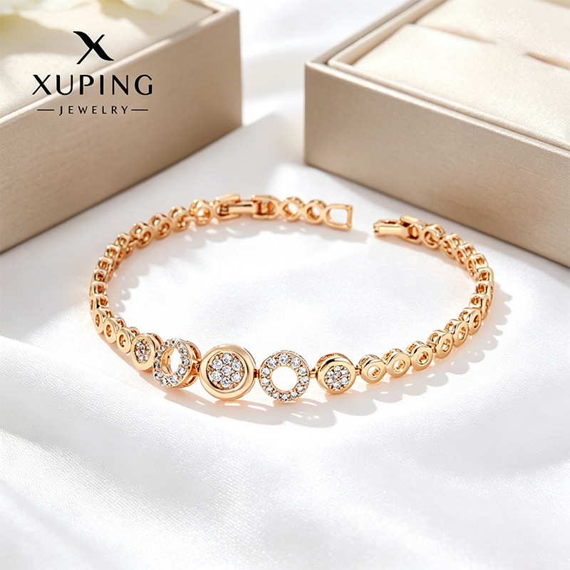Xuping Europa y los Estados Unidos transfronterizos pulsera retro aleación de cobre chapado 18k color geométrico redondo hueco diseño de joyas de empalme