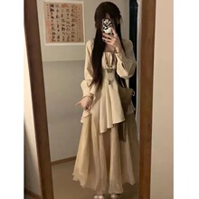 宫廷禅意不规则方领上衣女装春季胖MM设计感温柔半身长裙套装