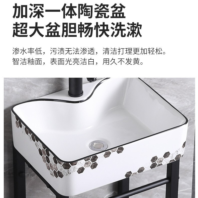 小户型落地式洗手盆阳台浴室防潮不锈钢支架盆加深陶瓷一体洗漱盆|undefined