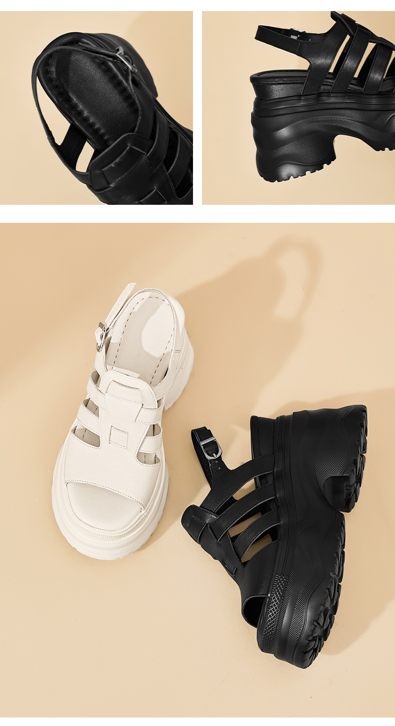 Sandal cao gót nữ da thật mũi hở gót platform 12cm — màu đen, màu trắng ngà chi tiết 11