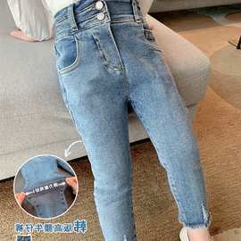女童牛仔裤春装儿童新款洋气小脚裤子女宝宝高腰弹力洋气修身长裤