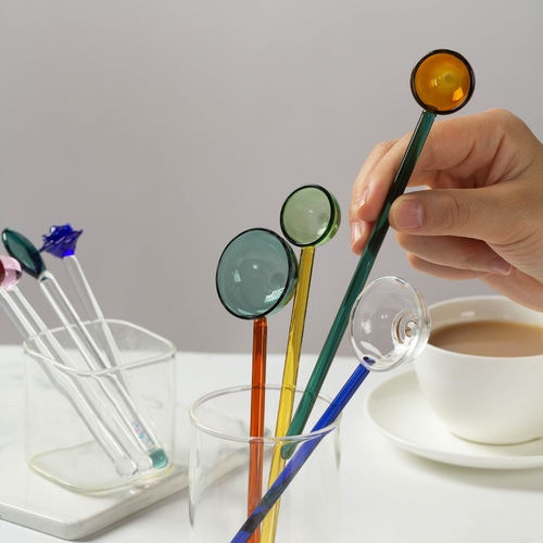 Creative milk dessert spoon colorful transparent high temperature resistant glass spoon cute long handle coffee stirring spoon spoon