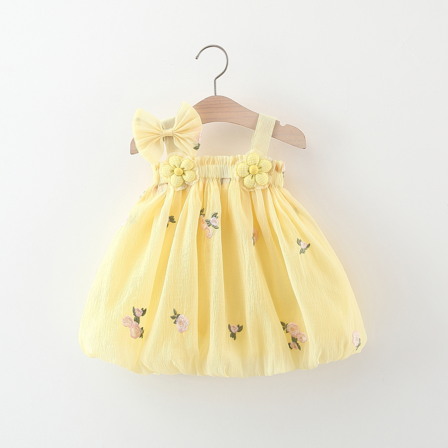 Baby Girl Summer New Dress Suspender Bow Flower Embroidery Mesh Children's Bud Skirt Cross-Border Wholesale