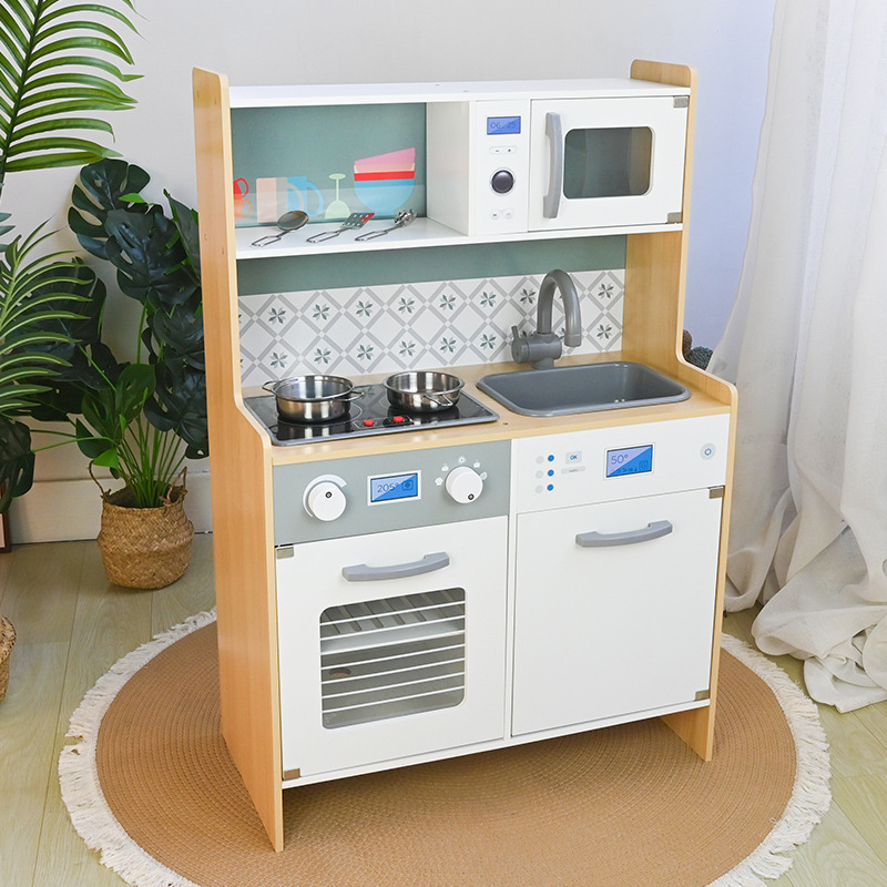 Cocina de grano de madera Educación temprana para niños Comunicación interactiva entre padres e hijos Horno de simulación Cocina Juguetes de cocina