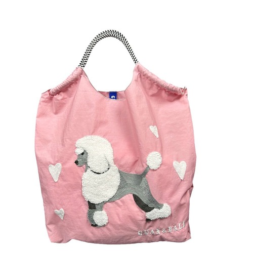 Poodle embroidered shopping bag cute large capacity storage nylon eco-friendly bag shoulder crossbody bag for women