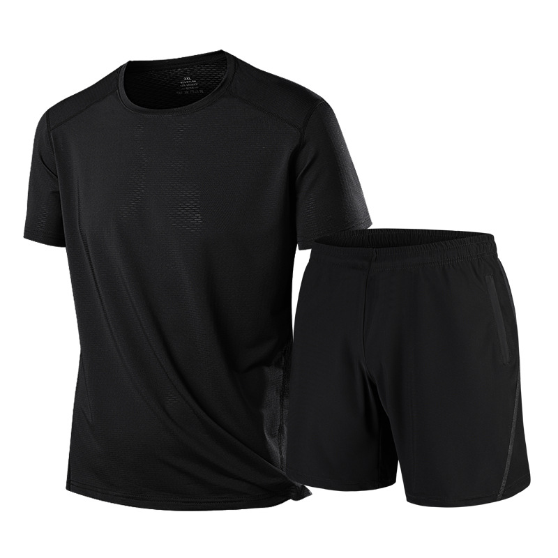 Traje deportivo de seda de hielo de verano de talla extra grande para hombre camiseta fina de manga corta pantalones cortos Casual transpirable hermoso traje de dos piezas transfronterizo