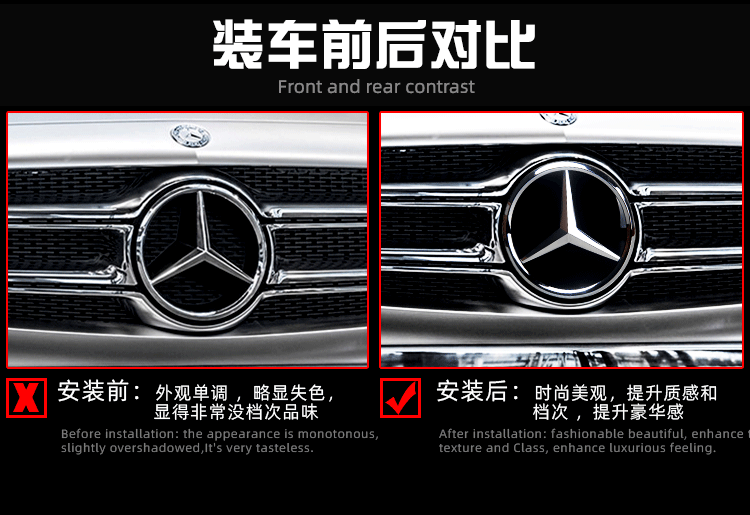Suitable for Mercedes-Benz front logo new C- class E-class GLEGLSGLACLAML GLC modified China net crystal car logo