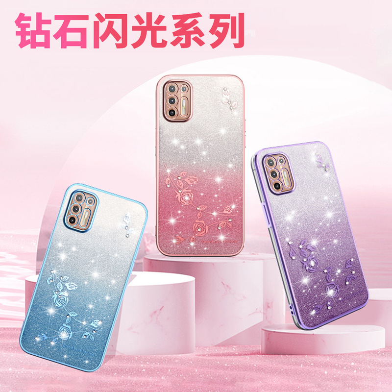 Suitable for Motoedge60 Rose G53 Mobile Phone Case G9Play Rhinestone Electroplating E32 Glitter Protective Cover G85
