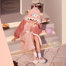 Gukoo/果壳睡袍女秋冬新款女士睡袍连帽睡衣可爱少女保暖家居服C