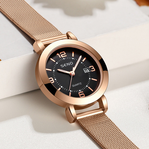 Mesh belt fully automatic non-mechanical women's watch luminous waterproof single calendar female student steel band watch