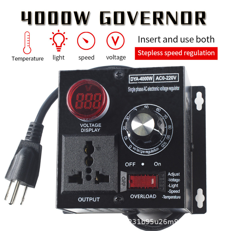 220V Digital Voltage Regulator and Speed Controller for Single-Phase Ac Motors, Angle Grinders, Fans, with Stepless Dimming and Temperature Adjustment