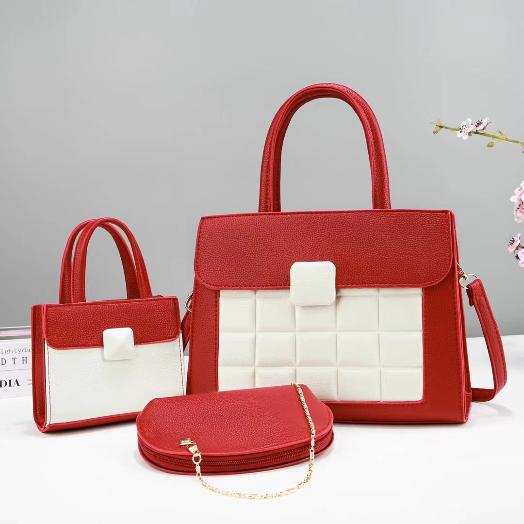 Women's Large Pu Leather Color Block Business Square Zipper Bag Sets display picture 1