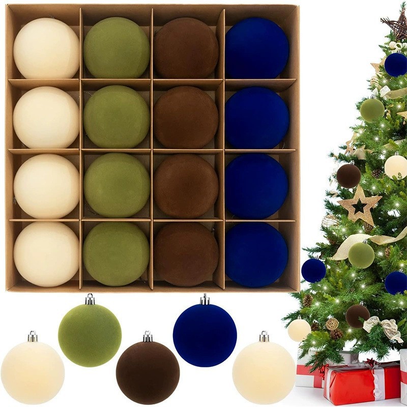 Navidad 6CM conjunto de 16 bola de flocado bola de plástico de Navidad árbol de Navidad bola perdida