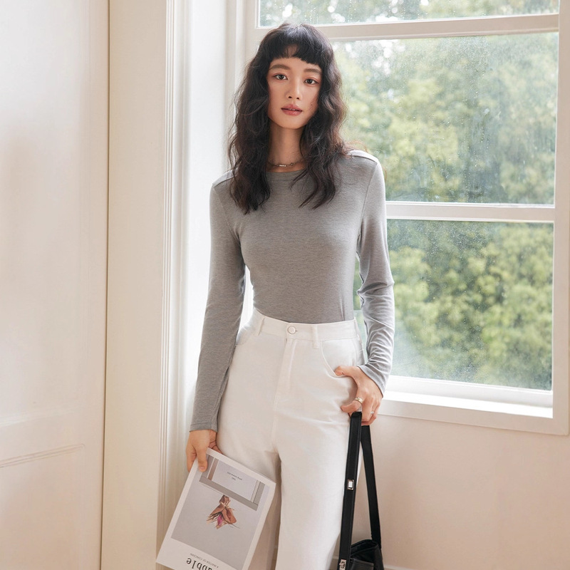 High-quality merino wool base shirt for women, autumn and winter, round neck, Lenzing Tencel, skin-friendly and comfortable cashmere inner top
