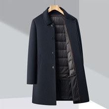 品牌高端羊绒大衣男冬季可拆卸白鹅绒内胆风衣长款双面呢羊毛外套