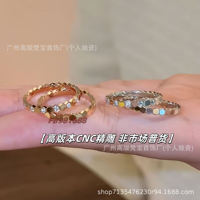 High-End Cnc Engraved 925 Silver Shangmei Honeycomb Ring for Women, Plated with 18K Gold, Light Luxury Honeycomb Stackable, Ins Style, Non-Fading