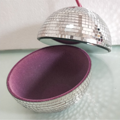 dissco镜面化妆盒新款女神梳妆盒高档植绒手工贴片反光球形收纳盒