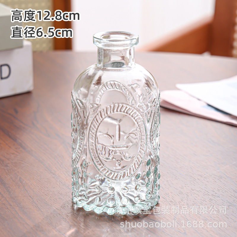 De estilo europeo retro pequeño florero botella de aromaterapia de vidrio mini jarrón transparente decoración de la sala de estar simple mesa de comedor decoración del hogar
